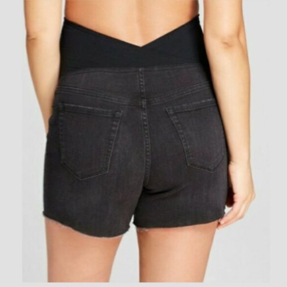 Maternity Crossover Panel Midi Jeans Short sz 2 - Picture 2 of 4
